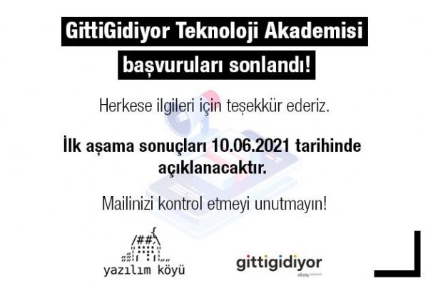 GittiGidiyor Teknoloji Akademisi Başvuruları tamamlandı.