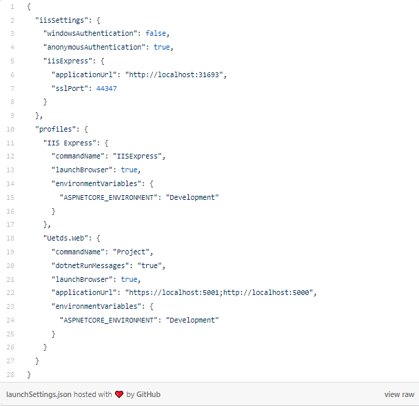 Default — launchSettings.json